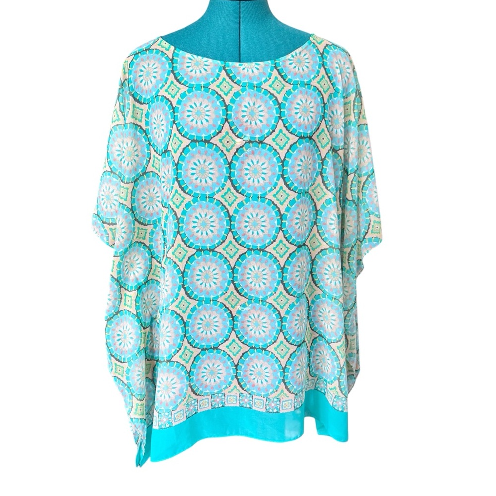 Talbots Turquoise and Cream Geometric Tunic